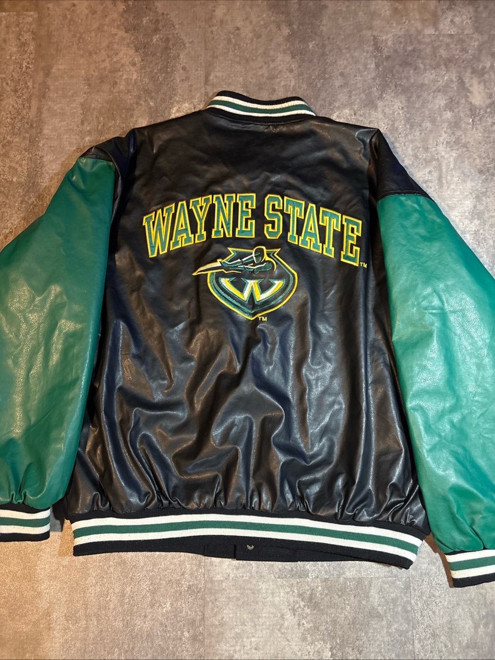 Steve & Barry’s Men’s L Wayne State The Warrior Faux Leather Wool Jacket